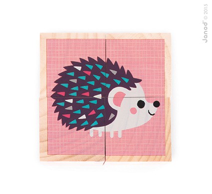 Janod Klocki Drewniane Puzzle 6w1 Zwierzątka 18m+