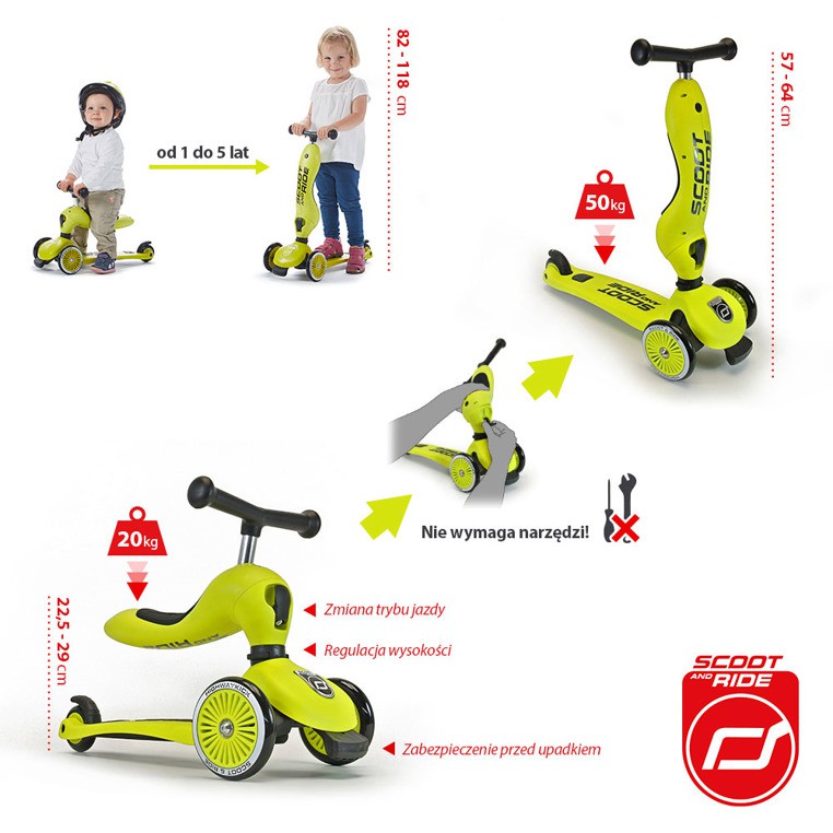 Scoot & Ride Highwaykick 2w1 Jeździk Hulajnoga 1-5 lat Lime