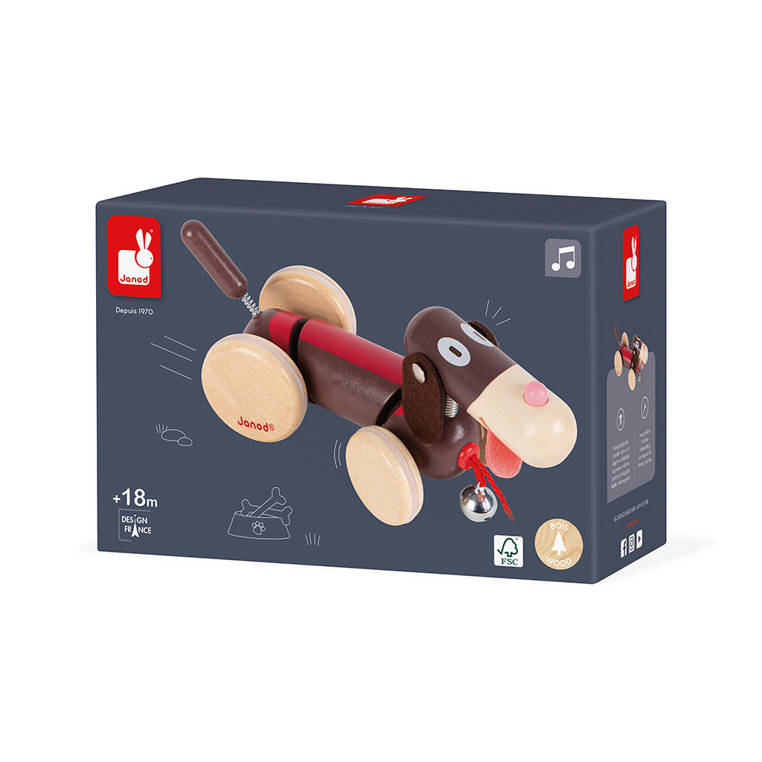 Janod Drewniany Piesek do Ciągnięcia 18m+ Stabilny