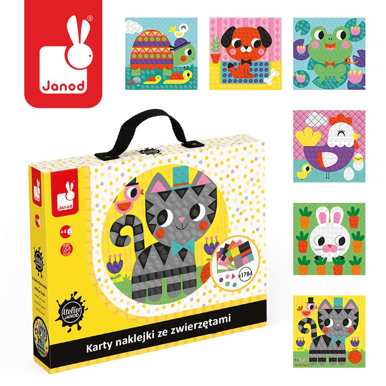 Janod Zestaw Kart z Naklejkami Zwierzęta 3+