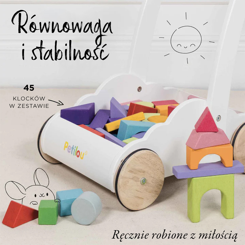 Drewniany chodzik Rainbow Cloud pchacz z klockami zabawka dzieci Le Toy Van