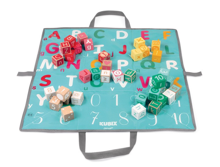 Janod Klocki Drewniane Kubix 40 sztuk Litery i Cyfry 3+