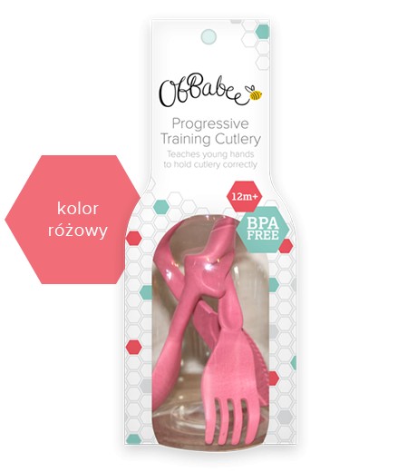 ObBabee Sztućce różowe do nauki jedzenia 1+