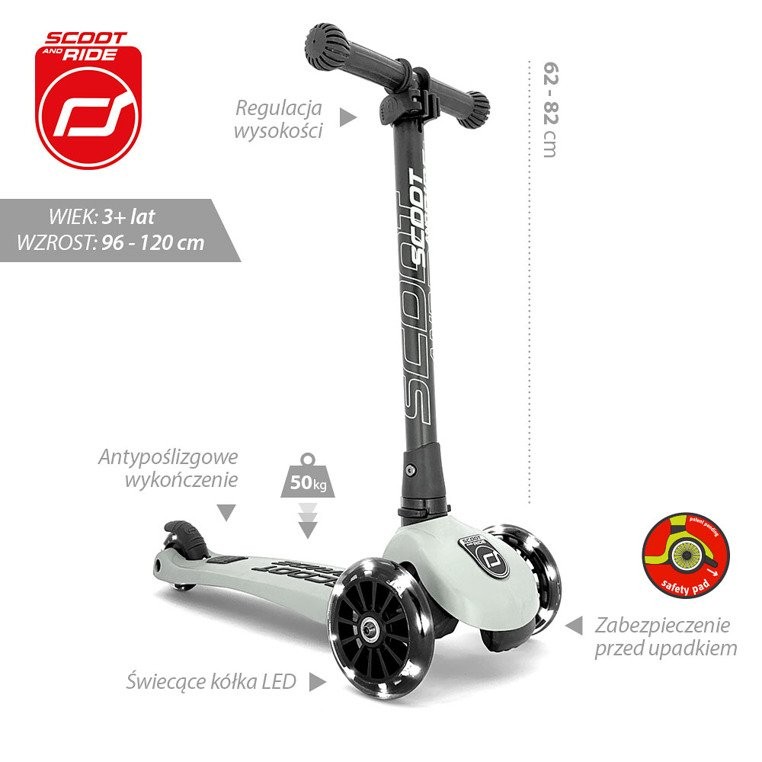 SCOOTANDRIDE Highwaykick 3 LED Hulajnoga 3+ Ash