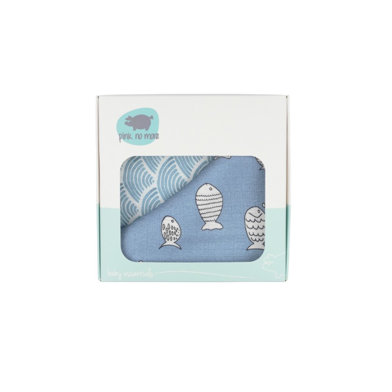 Pink No More Pieluszka Muślinowo-Bambusowa Fish & Blue Ocean 2szt 0+