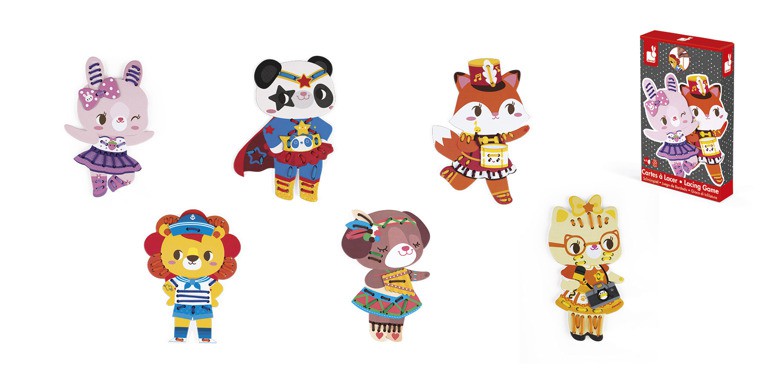 Janod Sznurowanka Kolorowe Zwierzątka 2+ | Drewniane Zabawki