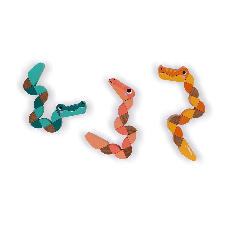 Janod, Drewniana elastyczna układanka Wąż + Krokodyl