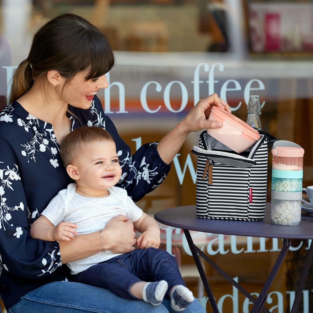 Skip Hop Zestaw Pojemnik + Łyżka Easy-Serve Grey/Soft Coral 3m+