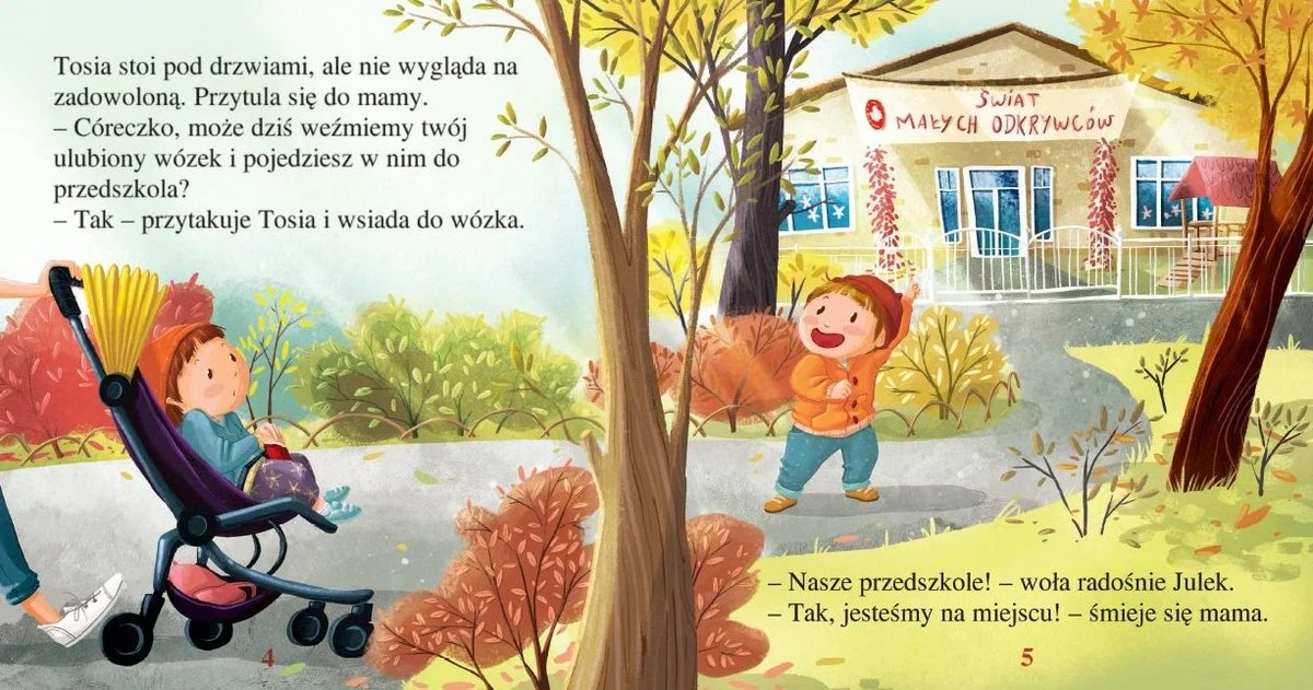 Tosia i Julek idą do przedszkola. 