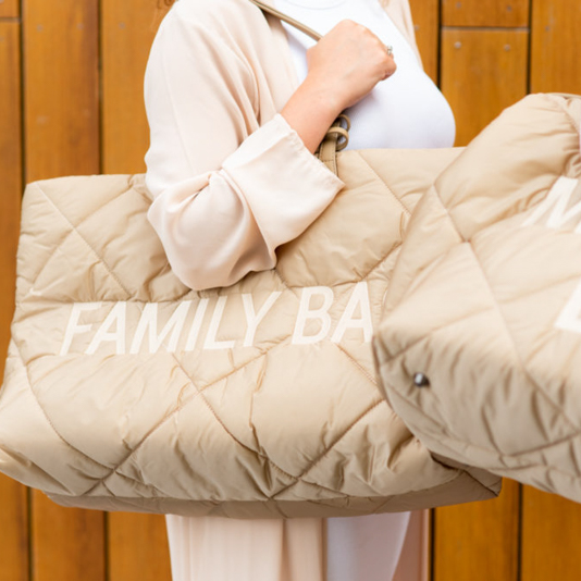 Childhome Torba Family Bag Pikowana Beżowa | Pojemna Torba dla Mamy