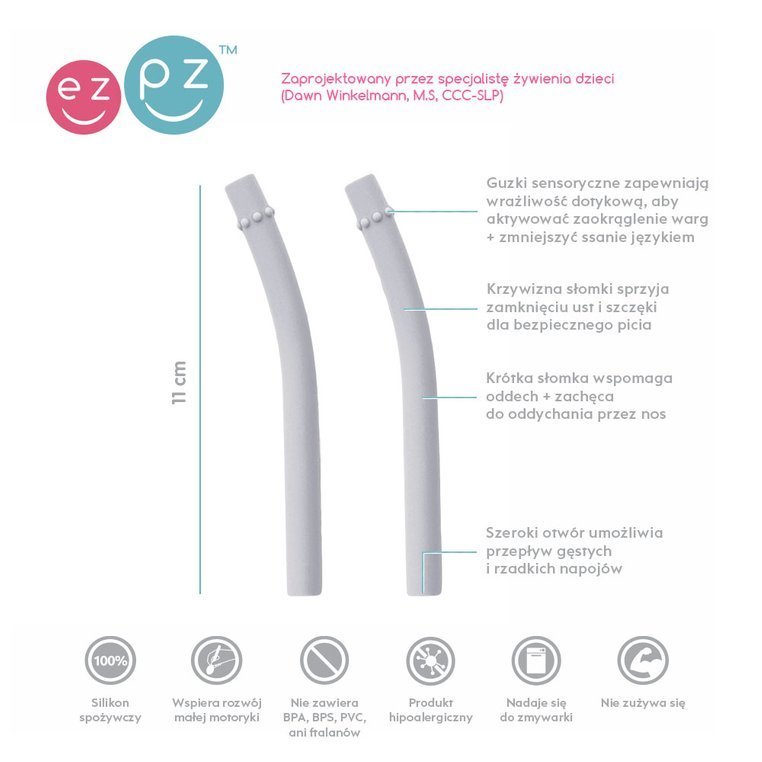 EZPZ Silikonowe Słomki Uzupełniające do Mini Cup 2 szt. Pastelowy Szary
