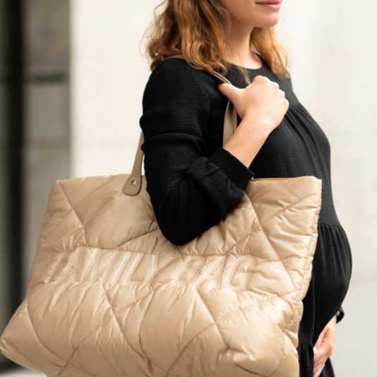 Childhome Torba Family Bag Pikowana Beżowa | Pojemna Torba dla Mamy