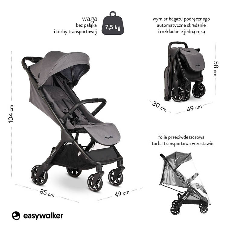 Easywalker Jackey Spacerowy Wózek Marble Grey 0+