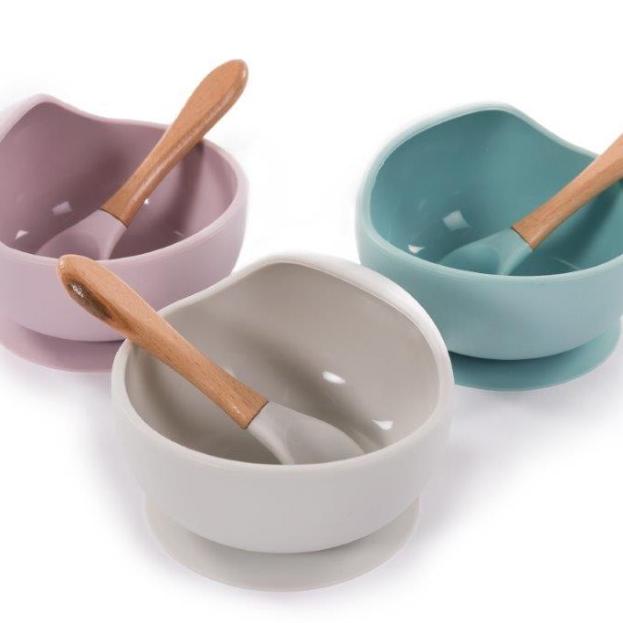 BO JUNGLE, B-Silikonowa miska z przyssawką i łyżeczką - Grey