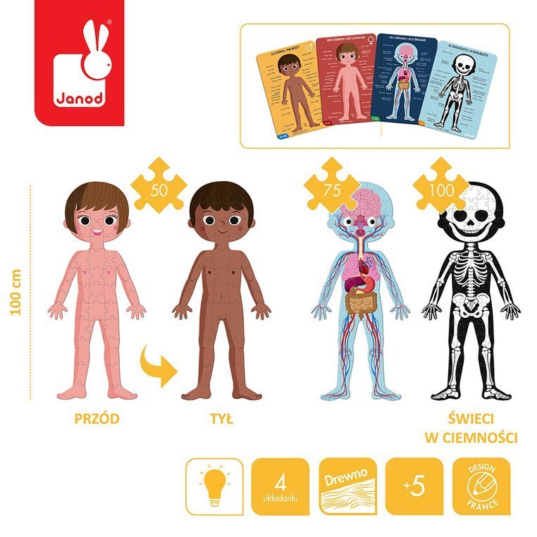 Janod Puzzle Ciało Człowieka Gigant 50/75/100el 5+