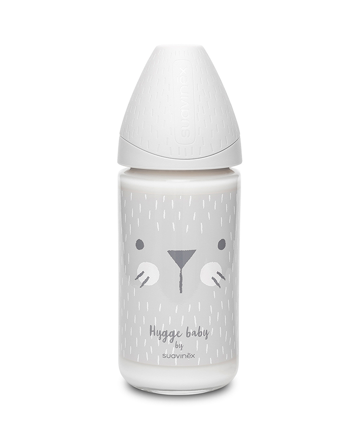 Suavinex Butelka Szklana Hygge 240ml Kotek Szary 0+