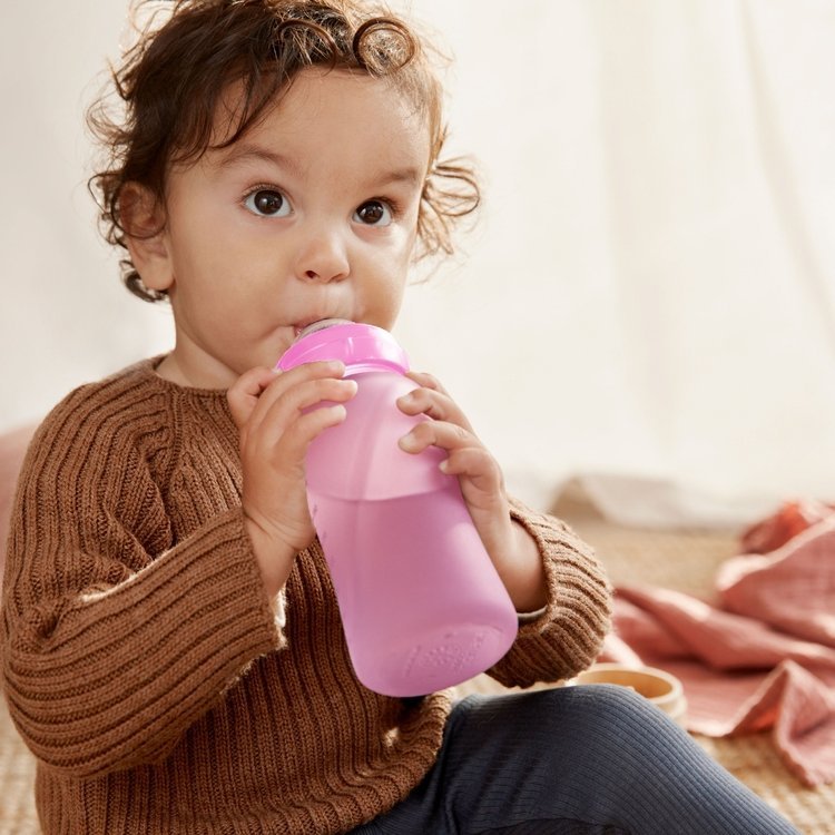 Everyday Baby Szklana butelka M 240ml wiśniowa z czujnikiem temperatury