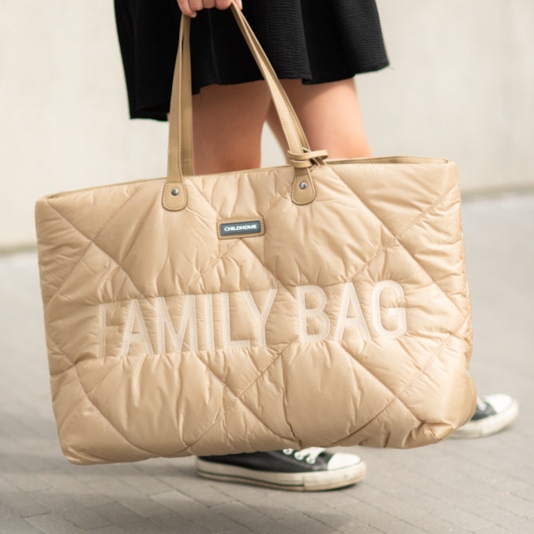 Childhome Torba Family Bag Pikowana Beżowa | Pojemna Torba dla Mamy