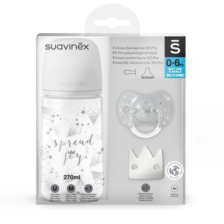 Suavinex Zestaw Spread Joy Butelka + Smoczek Szara Korona
