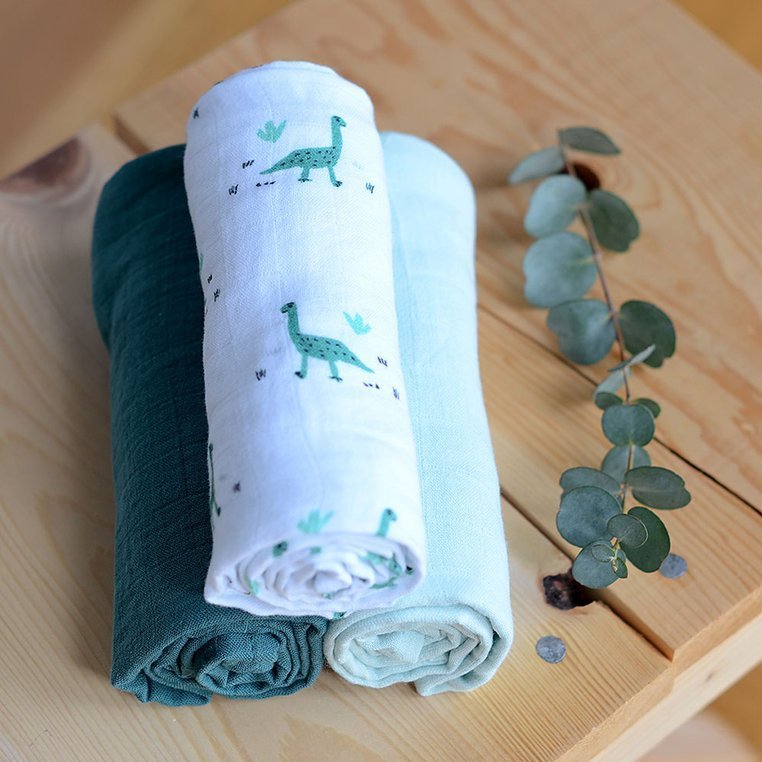 Beaba Muślinowe Pieluszki-Kocyki Organic 70x70cm 3szt Jurassic