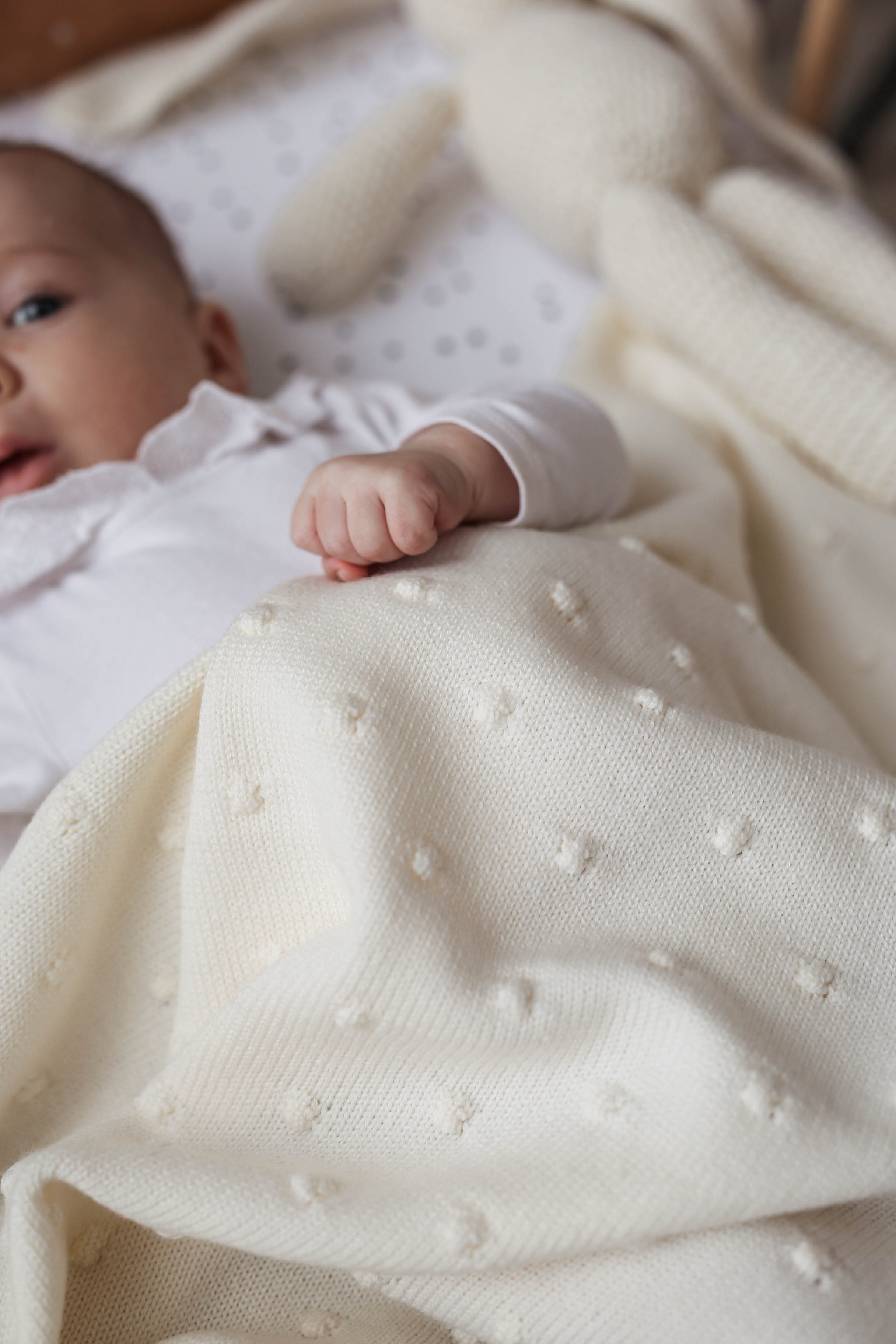 ooh noo Wełniany kocyk niemowlęcy Popcorn kremowy