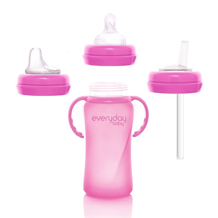 Everyday Baby Szklana butelka M 240ml wiśniowa z czujnikiem temperatury