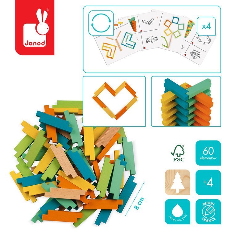 Janod Drewniane Klocki Konstrukcyjne 60el 3+