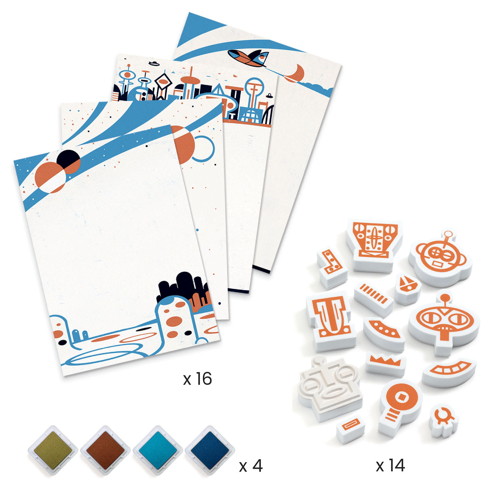 Djeco, Zestaw artystyczny z pieczątkami Roboty