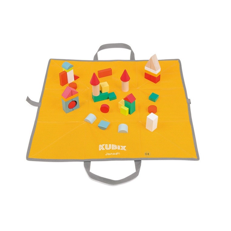 Janod Klocki Drewniane Kubix z Matą 40 el. 2+