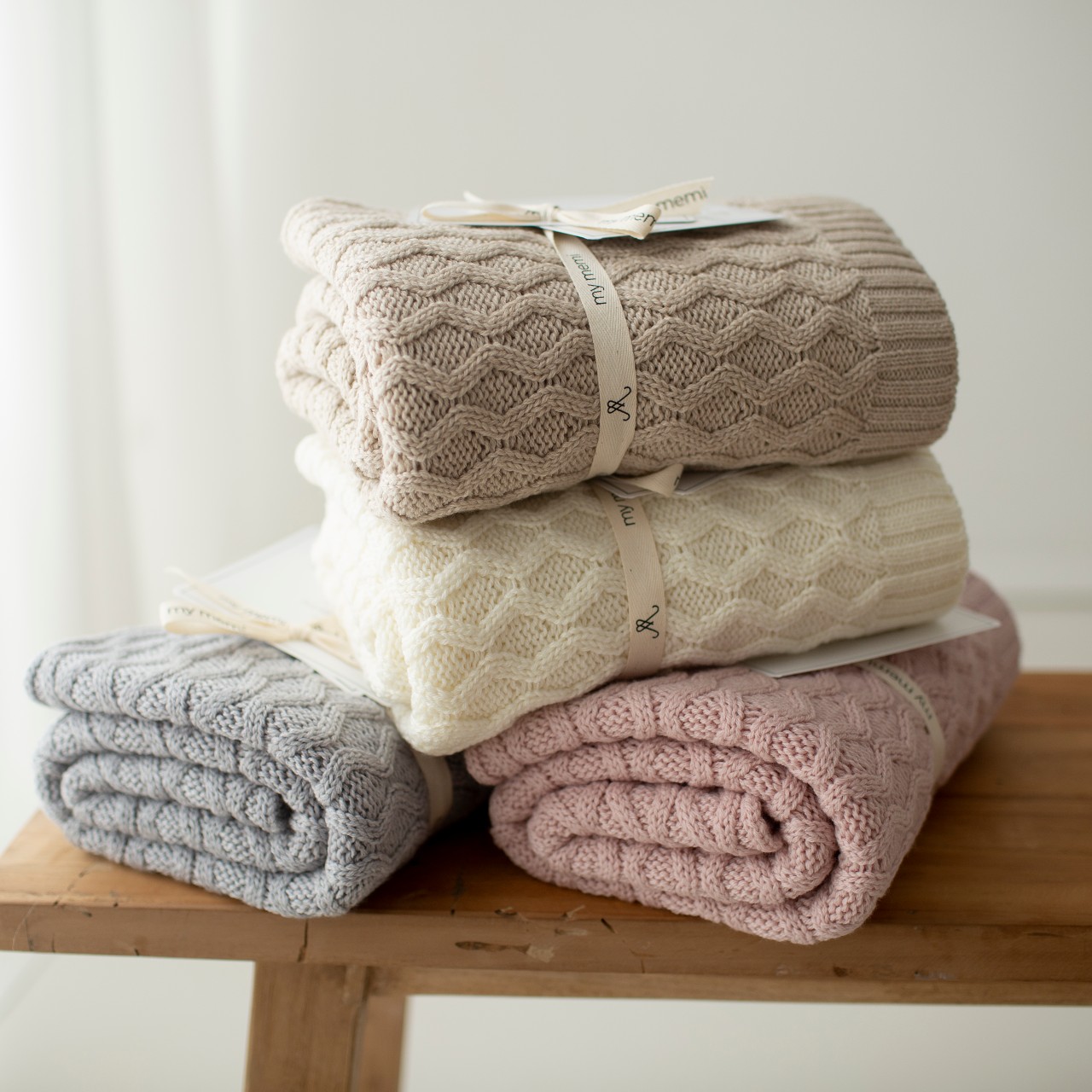 My Memi Kocyk Wełna Merino Vines Powder Pink 0+