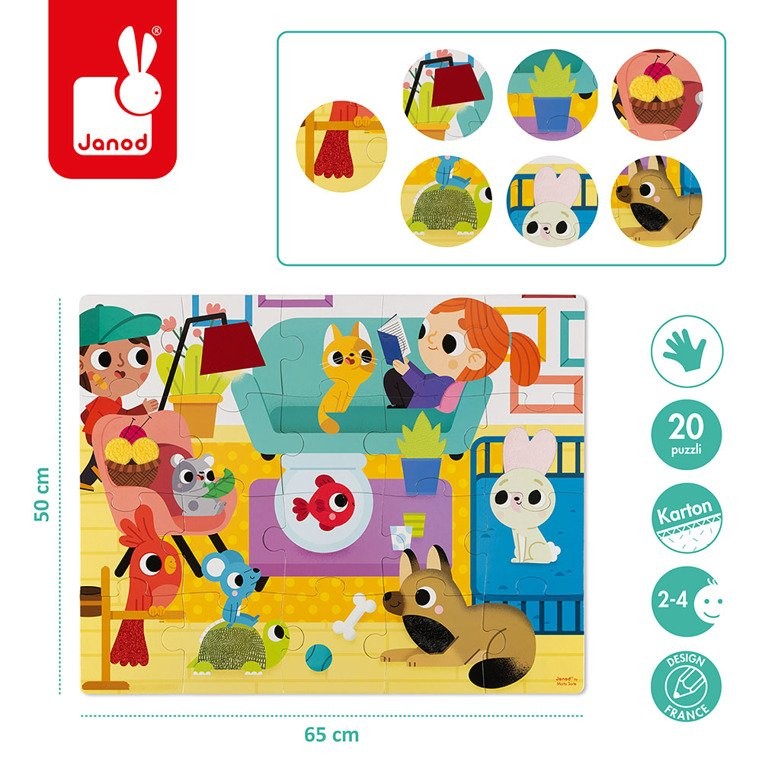 Janod Puzzle Sensoryczne Zwierzęta Domowe 20el 2+