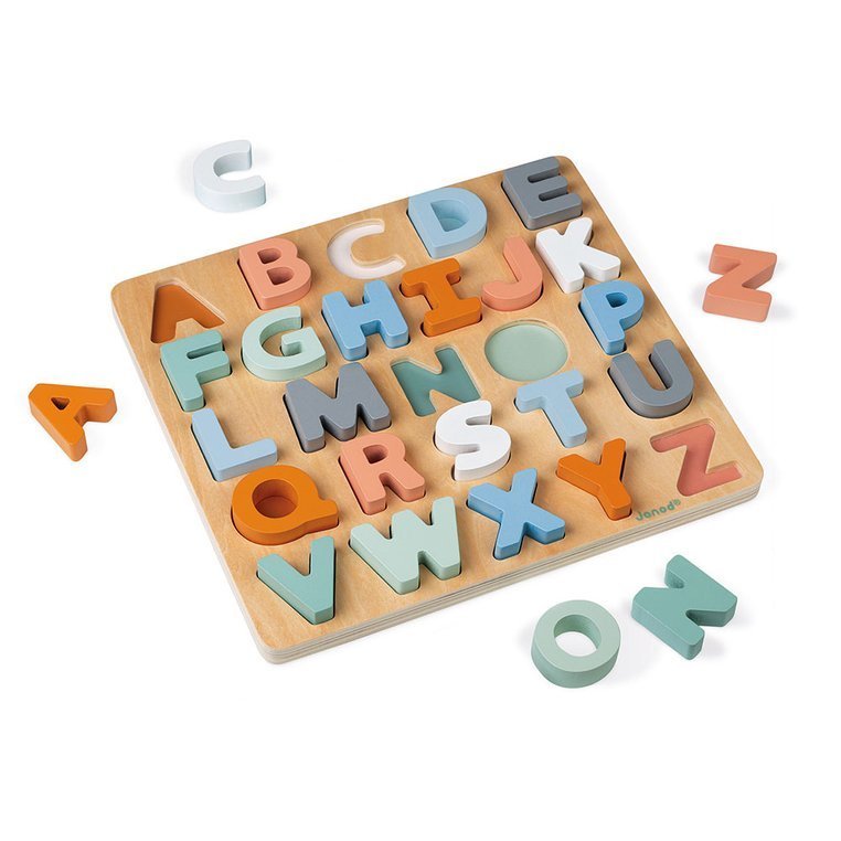 Janod Drewniane Puzzle Alfabet 3D z Tablicą 2-6 lat