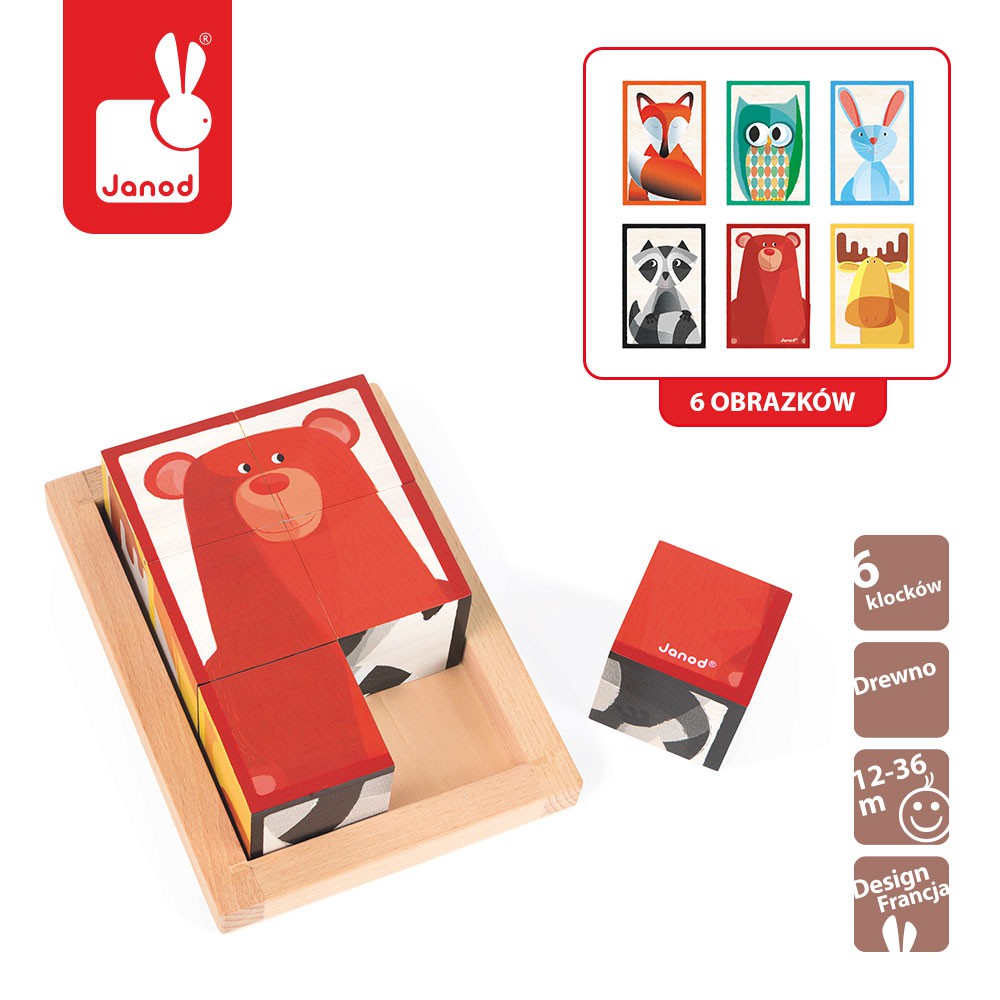 Janod Klocki Puzzle Baby Forest 6 el. 1+