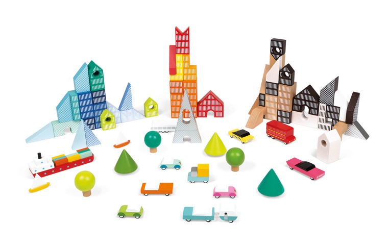 Janod Klocki Drewniane z Matą Miasto Kubix 70 szt. 3+