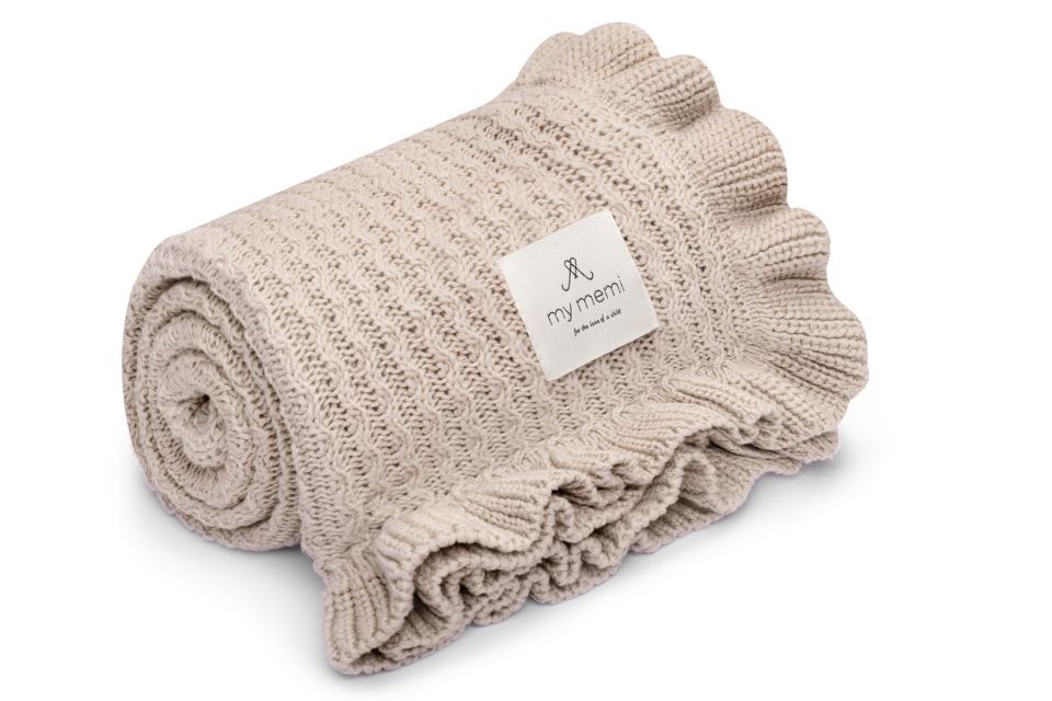 My Memi Kocyk bambusowy z falbanką 85x105 jasny beż