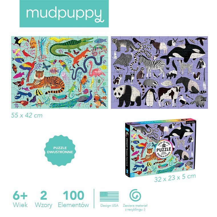 Mudpuppy Puzzle Dwustronne Królestwo Zwierząt 100el 6+