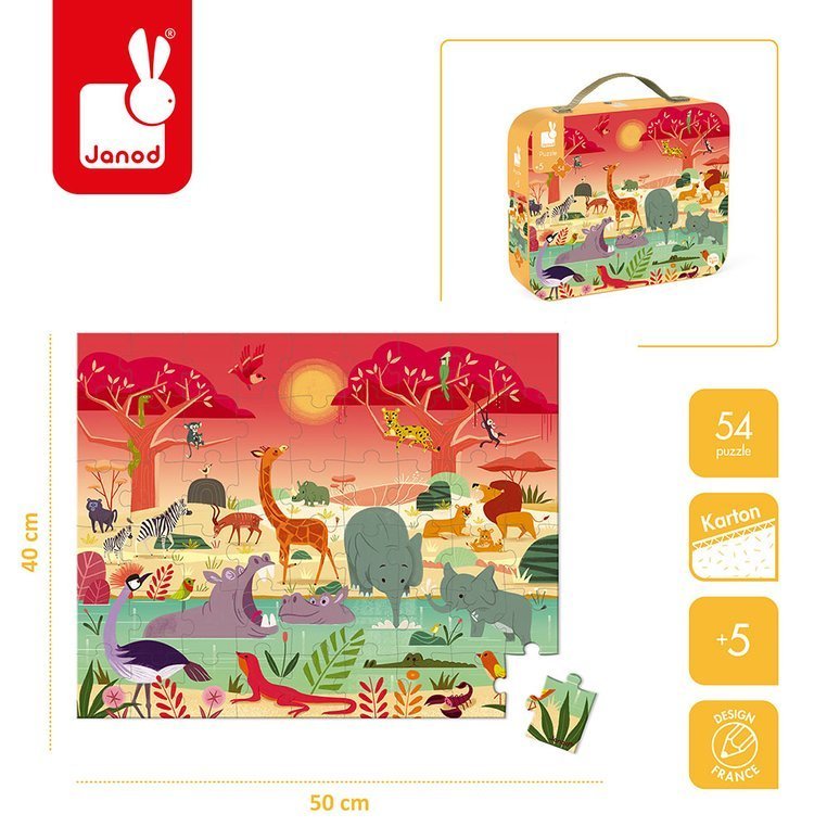Janod Puzzle w walizce Rezerwat zwierząt 54el 4+