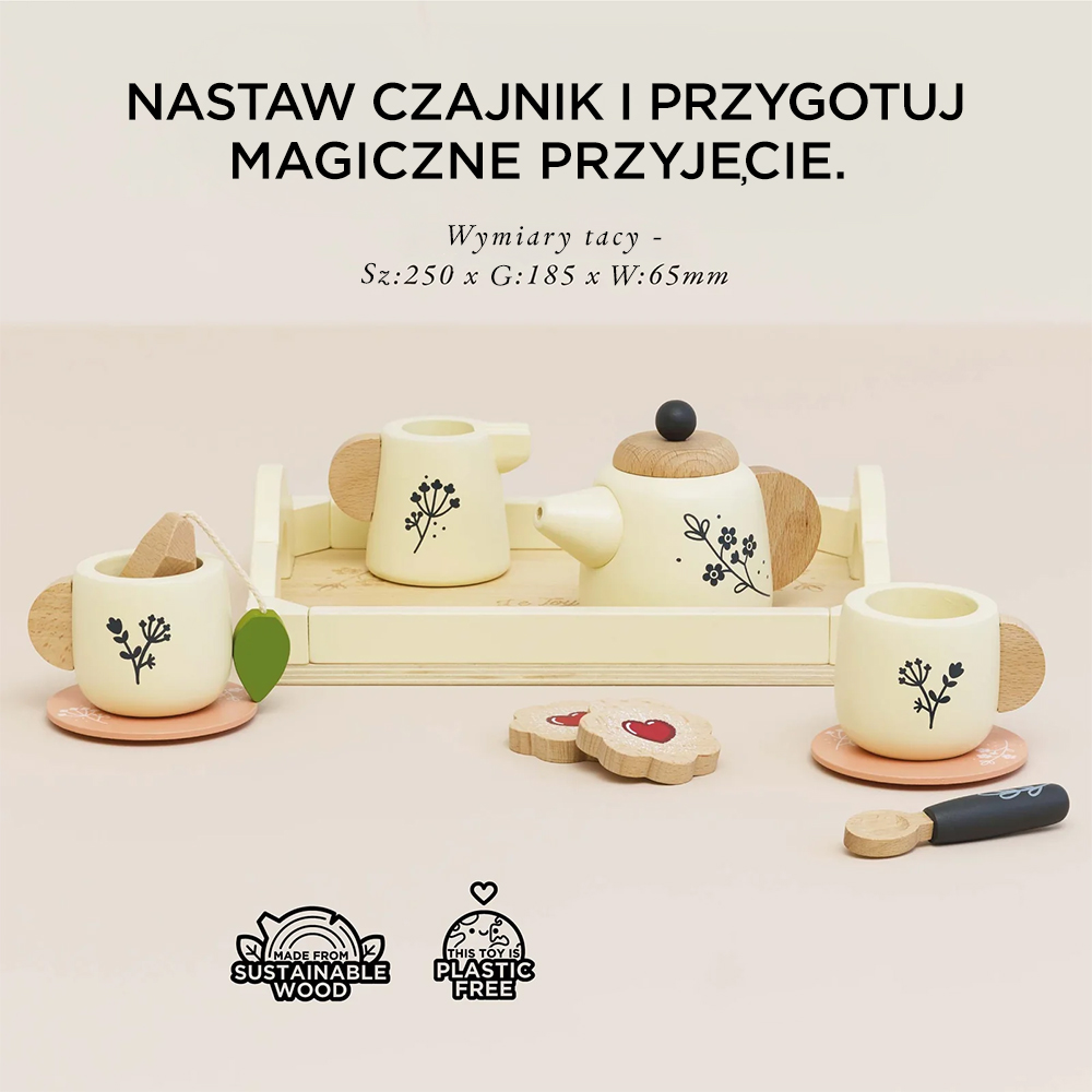 Drewniany zestaw do herbaty z akcesoriami kuchennymi (zabawka do gotowania) | Le Toy Van