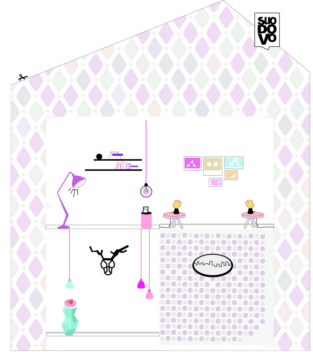 Naklejka ścienna domek dla lalek - romby 1+