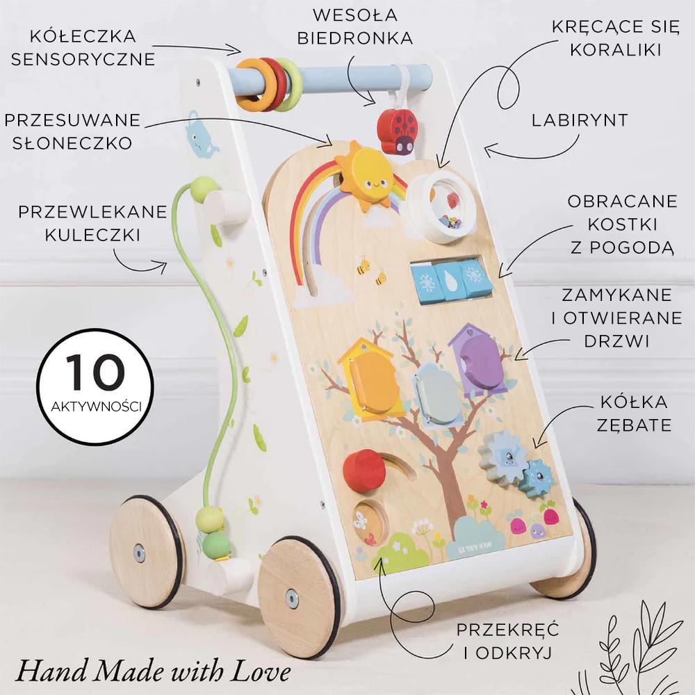 Drewniany chodzik edukacyjny, pchacz, sensoryczna zabawka dzieci Le Toy Van