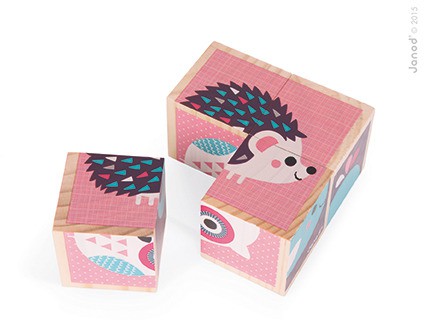 Janod Klocki Drewniane Puzzle 6w1 Zwierzątka 18m+