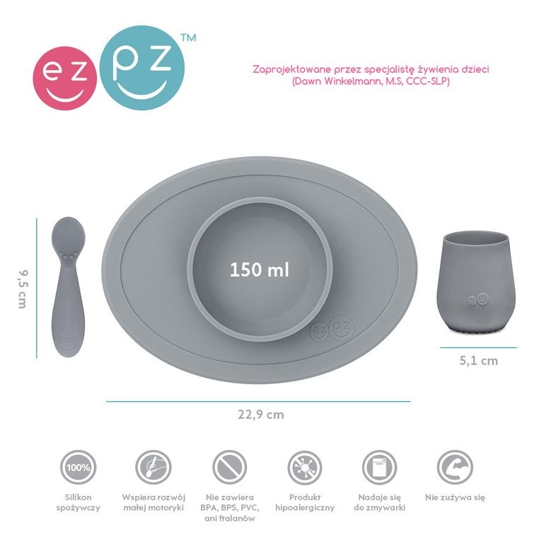 EZPZ First Foods Set Naczynia Silikonowe Szare 6m+