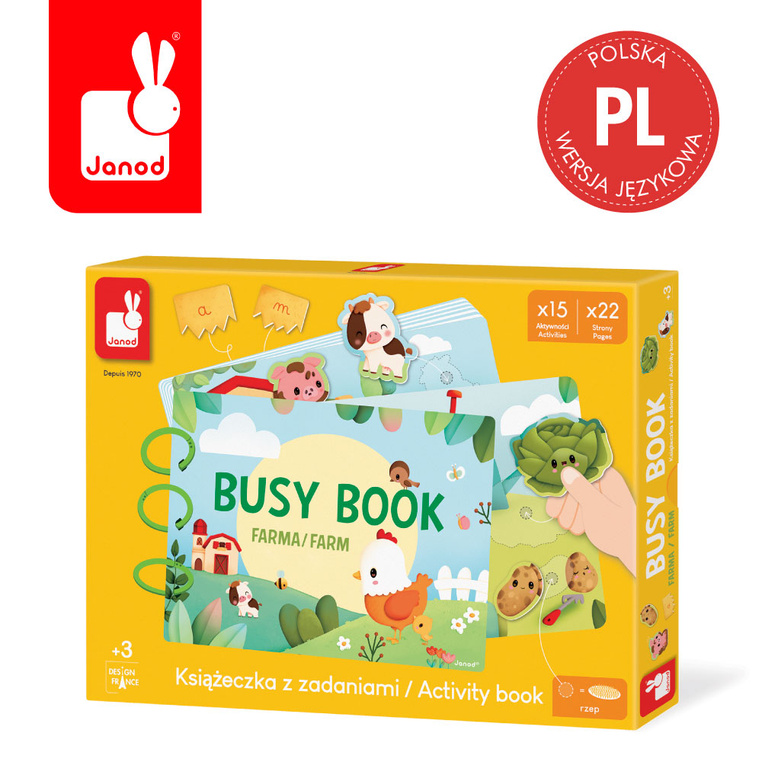Janod Busy Book Farma Książeczka Edukacyjna Sensoryczna 3+