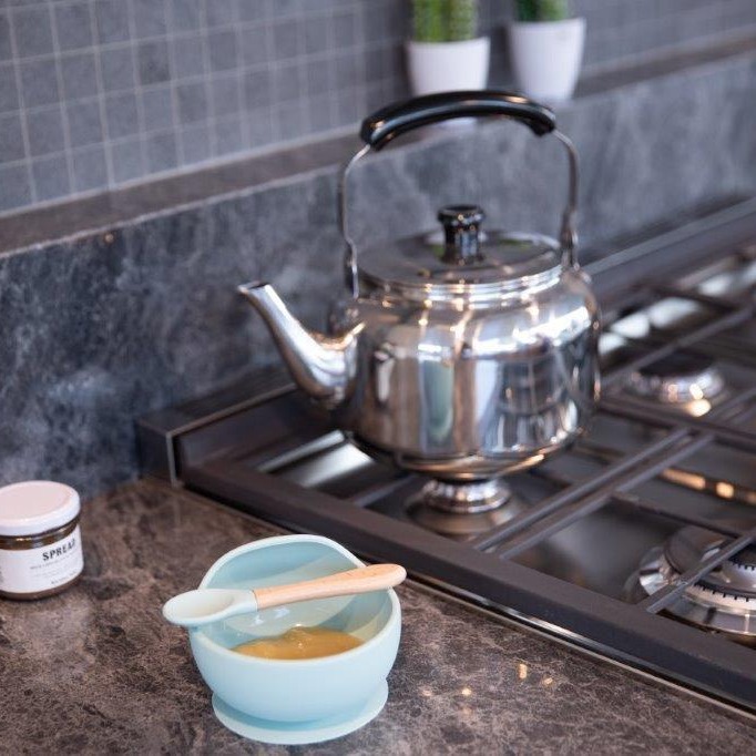 BO JUNGLE, B-Silikonowa miska z przyssawką i łyżeczką - Grey