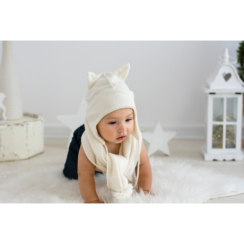 Effii Szalik Kaszmirowy z Pomponami L Ecru 1-6 lat