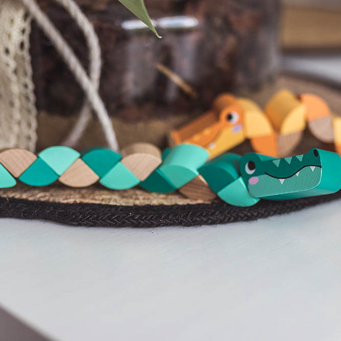 Janod, Drewniana elastyczna układanka Wąż + Krokodyl