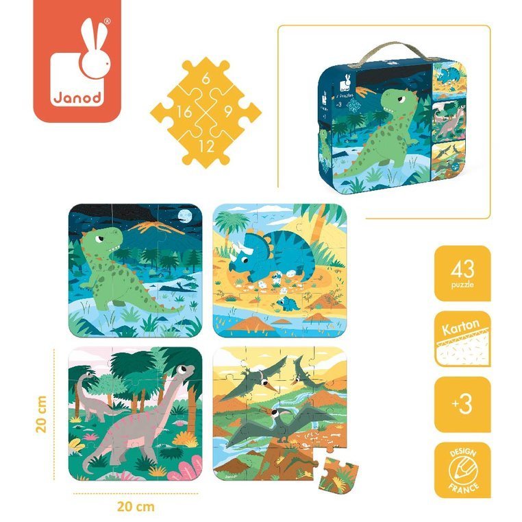 Janod Puzzle Progresywne Dinozaury 4 układanki 16el 3+