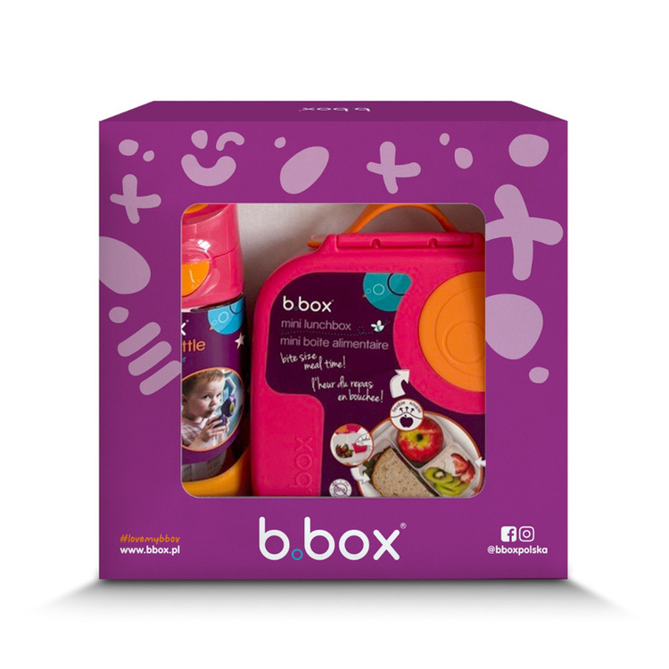 B.Box Zestaw Mini Lunchbox + Butelka Tritanowa ze słomką 450 ml, Strawberry Shake