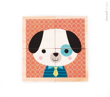 Janod, klocki drewniane Puzzle 6w1 Las