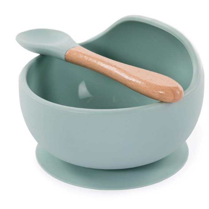 BO JUNGLE, B-Silikonowa miska z przyssawką i łyżeczką - Blue